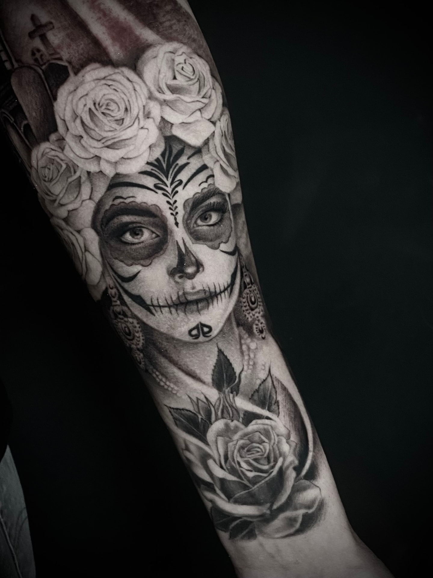 Day of the Dead half sleeve with roses