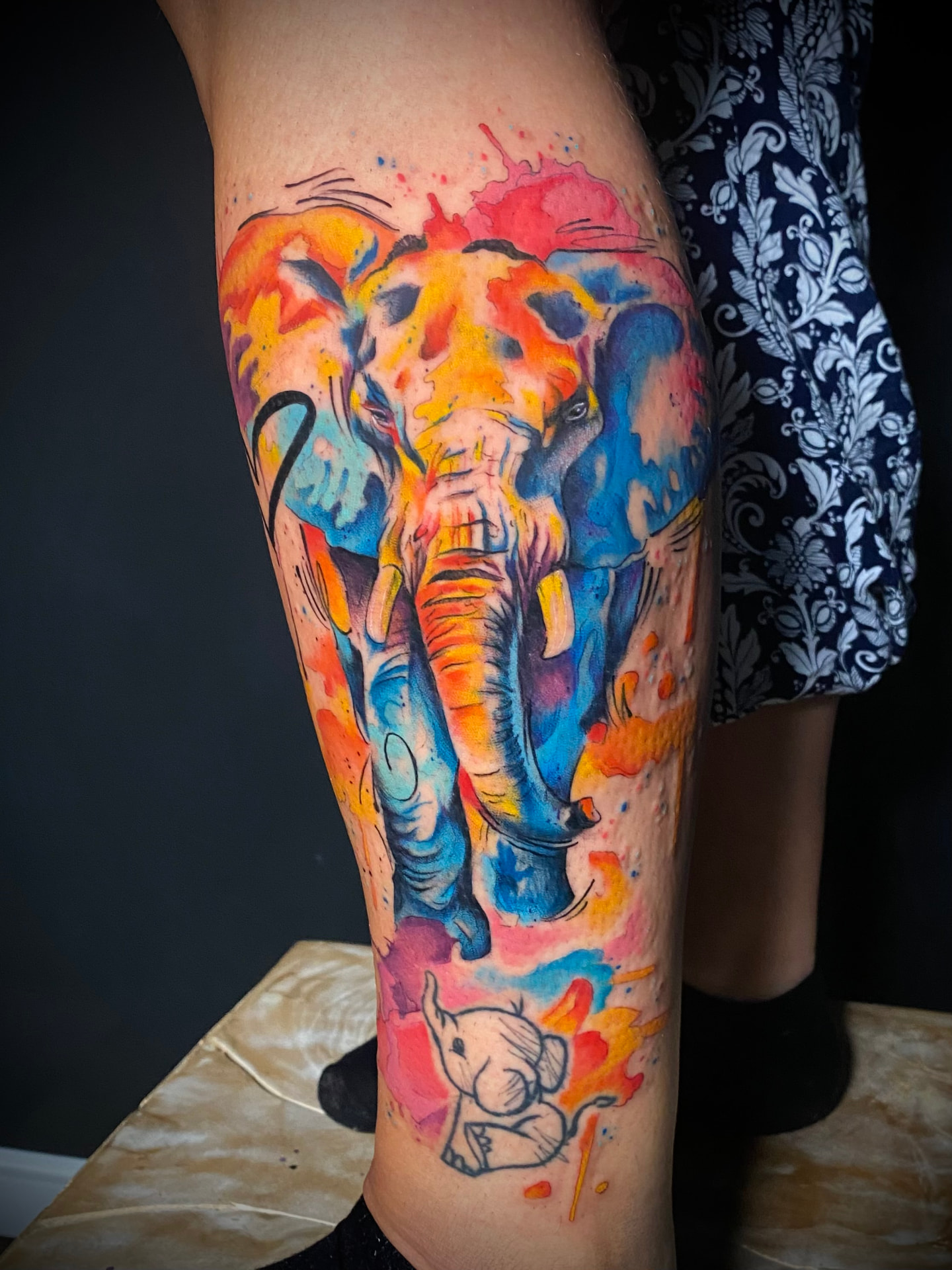 Watercolor elephant tattoo